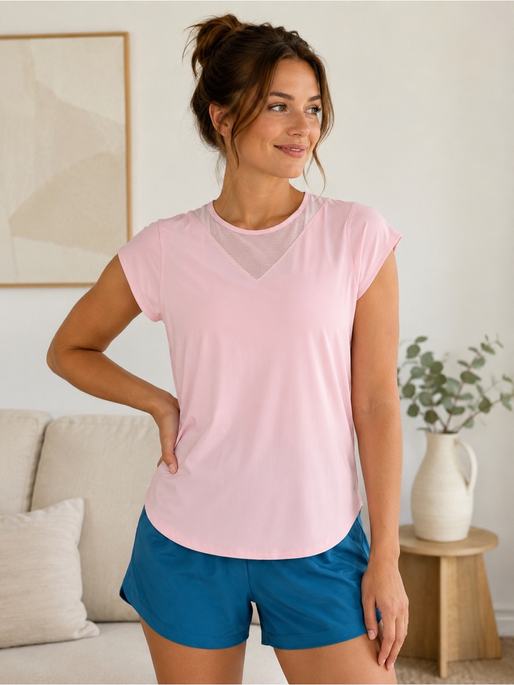 Lululemon For The Run Short Sleeve Petals Pink Mesh Top Tee Size approx 8 Sporty